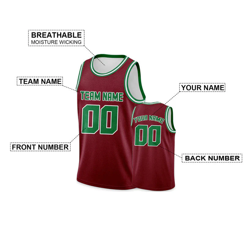 Custom Crimson Green Round Neck Rib-Knit Basketball Jersey