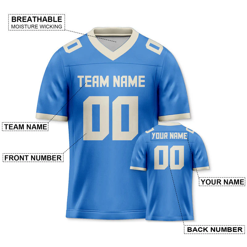 Custom Powder Blue Cream Mesh Authentic Football Jersey