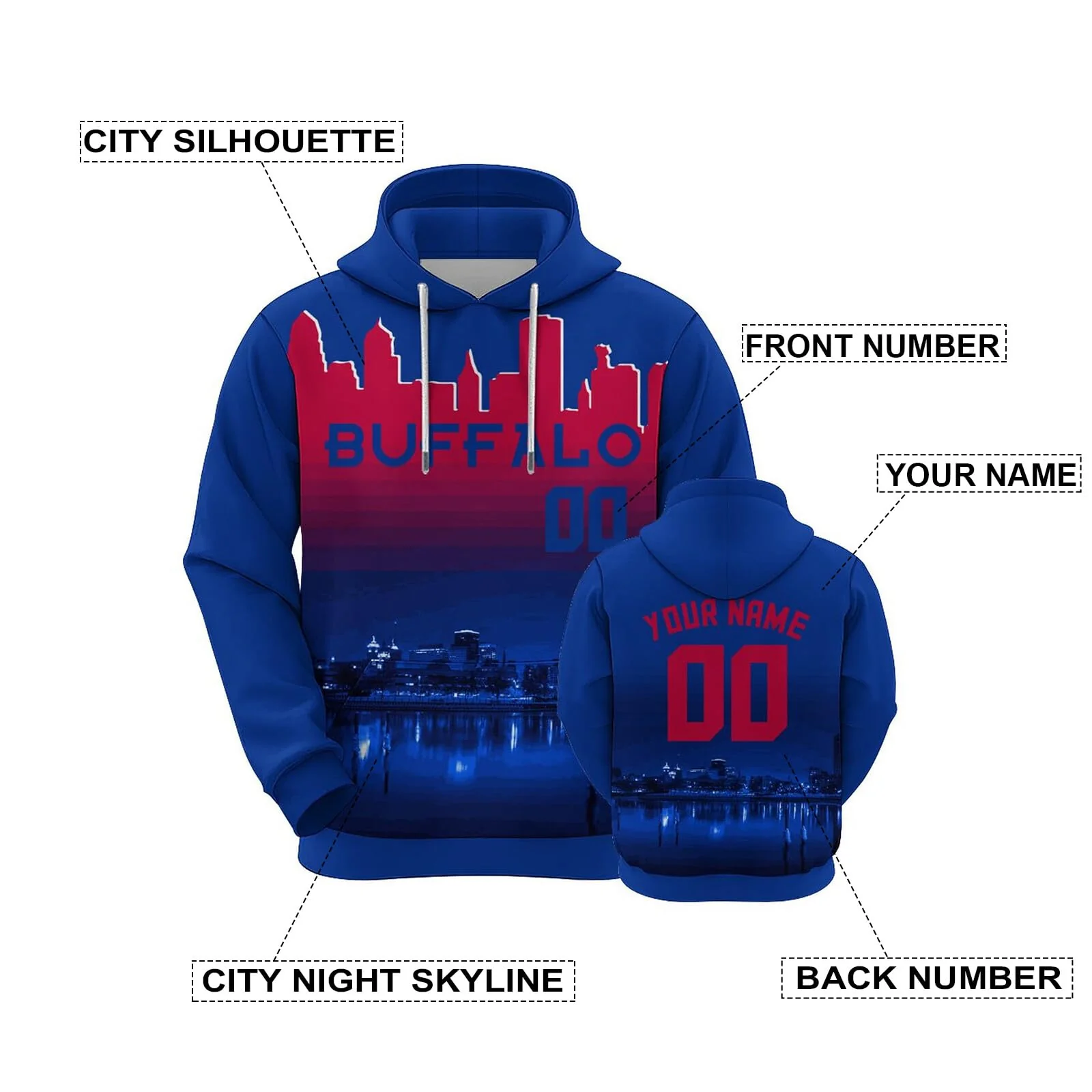 Custom Sports Pullover Sweatshirt City Buffalo Night Fashion Football Hoodie
