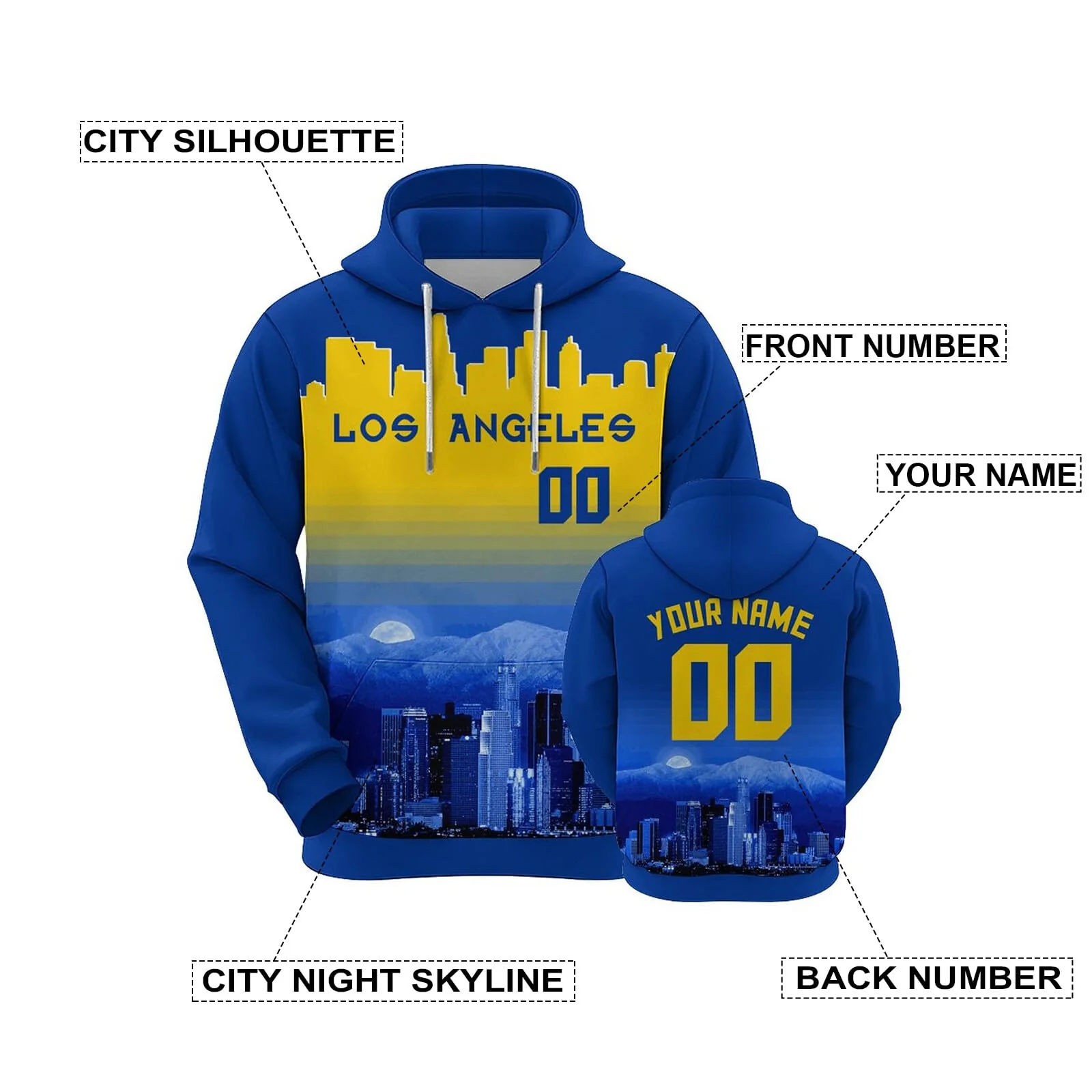 Custom Sports Pullover Sweatshirt City Los Angeles Night Fashion Football Hoodie