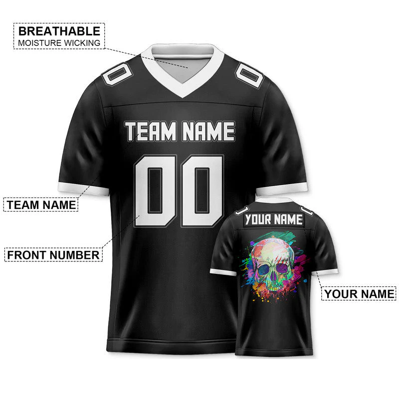 Custom Black Black-Gray Authentic Skull Fashion Football Jersey