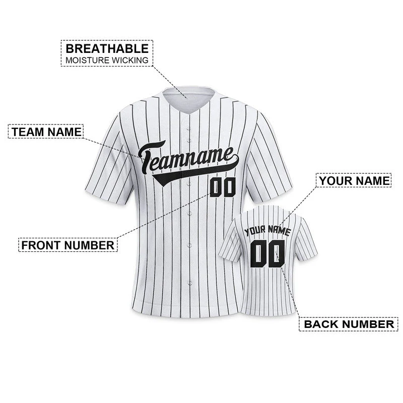 Custom White Gray Pinstripe Black Gray Authentic Baseball Jersey