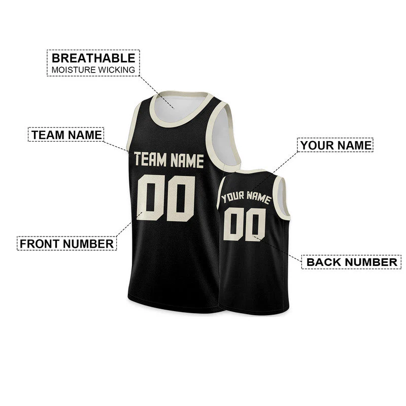 Custom Black Cream Round Neck Rib-Knit Basketball Jersey