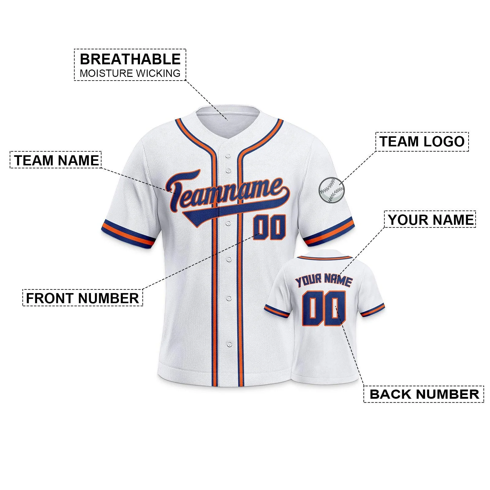 Custom White Blue-Orange Authentic Classic Baseball Jersey