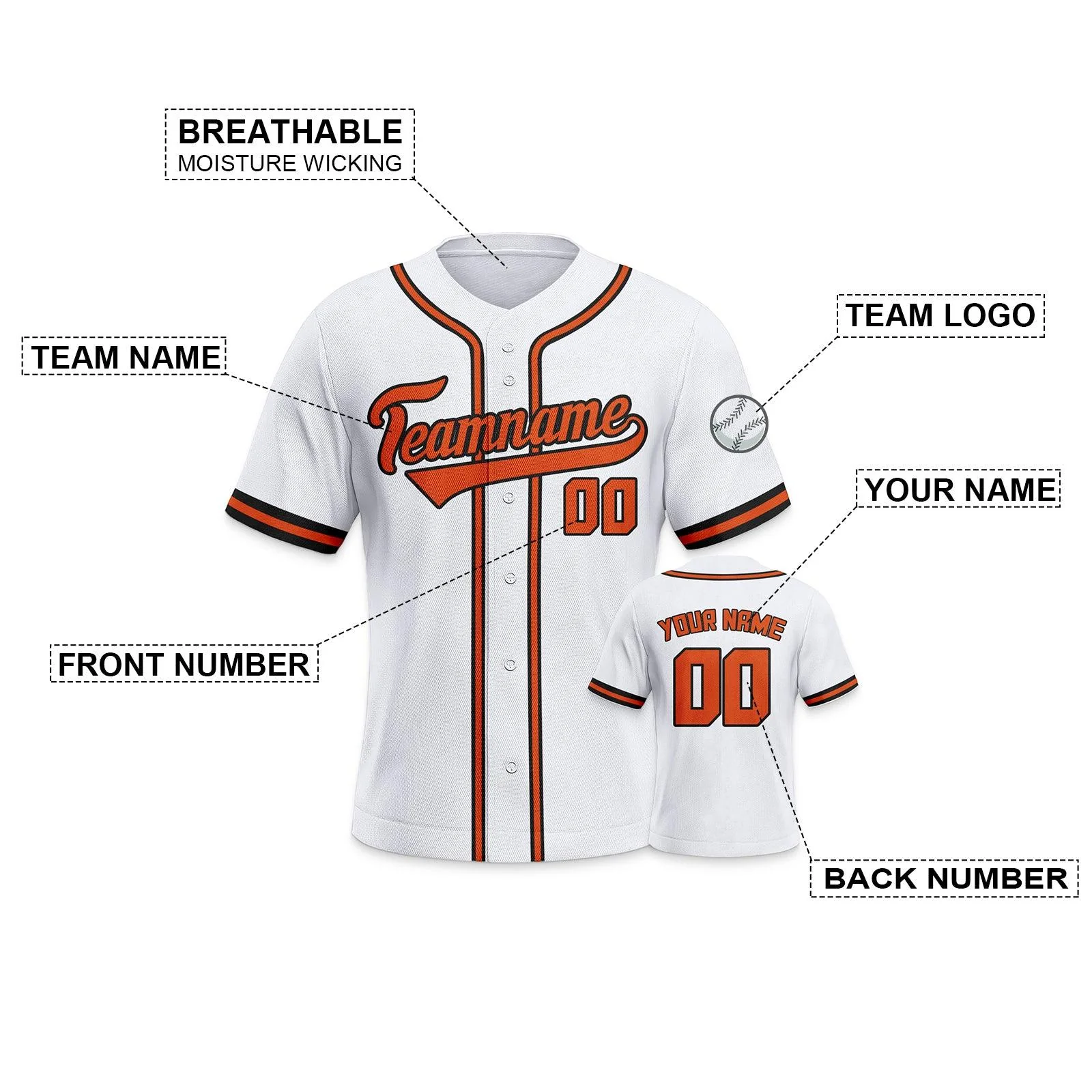 Custom White Orange-Black Authentic Classic Baseball Jersey