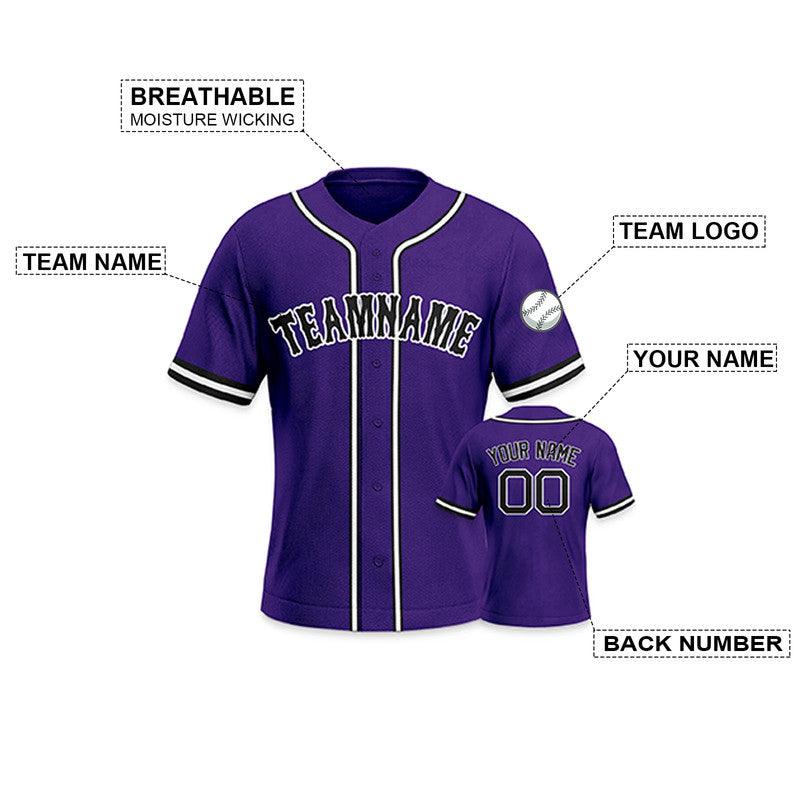 Custom Purple Black-White Authentic Baseball Jersey-2