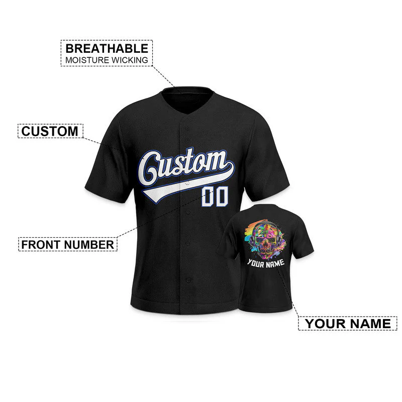 Custom Black Royal-White Authentic Skull Fashion Baseball Jersey