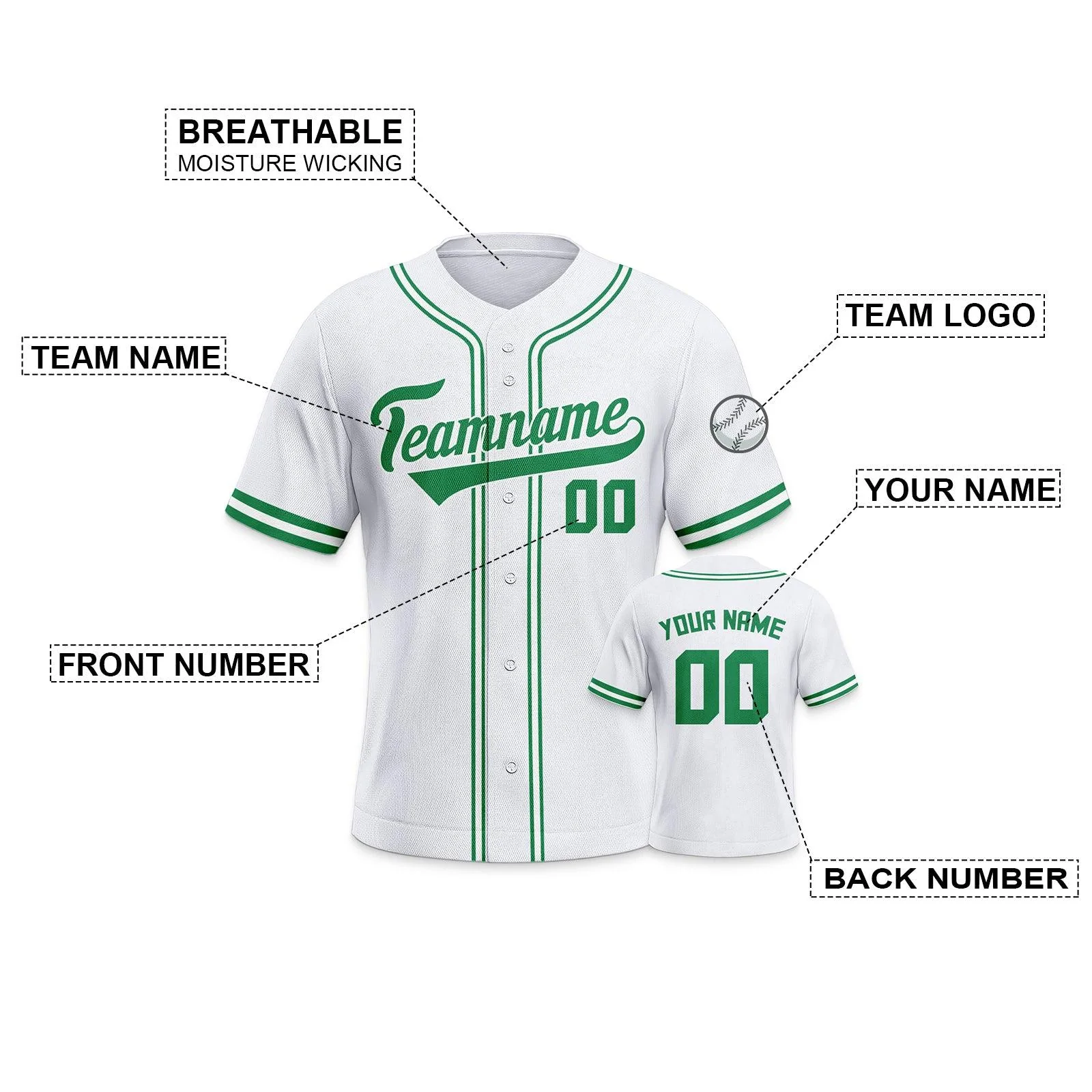 Custom White Green-White Authentic Classic Baseball Jersey