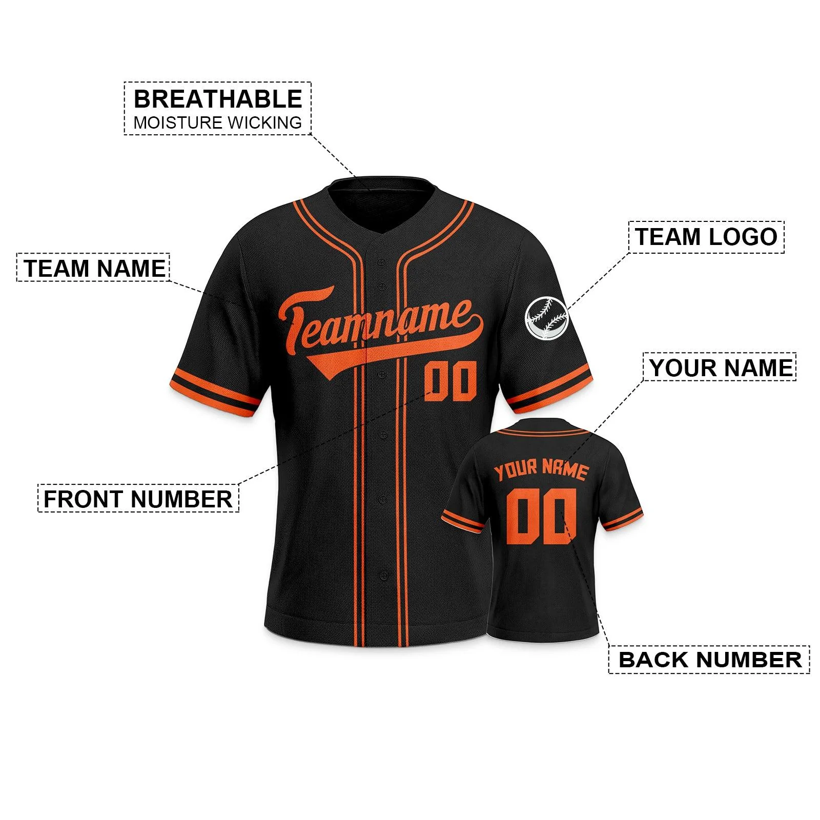 Custom Black Orange-Black Authentic Classic Baseball Jersey