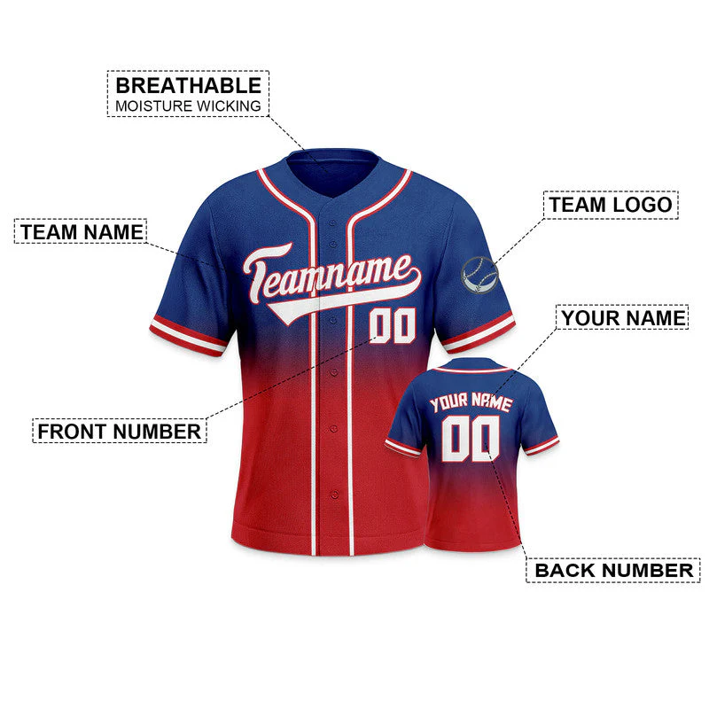 Custom Royal Red-White Authentic Fade Fashion Baseball Jersey