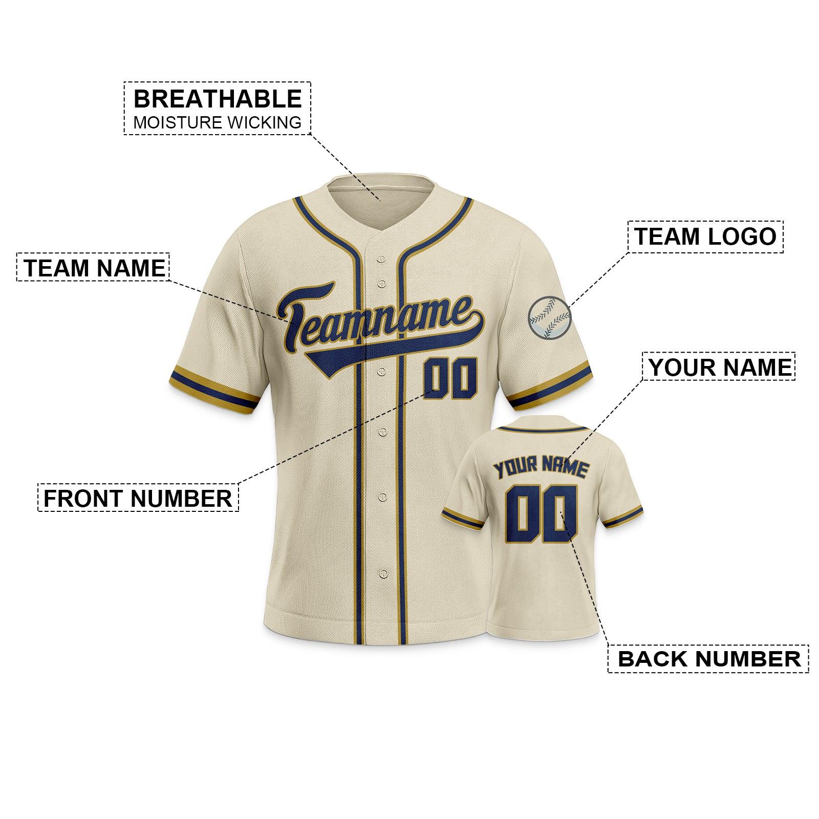 Custom Beige Navy-Gold Authentic Classic Baseball Jersey