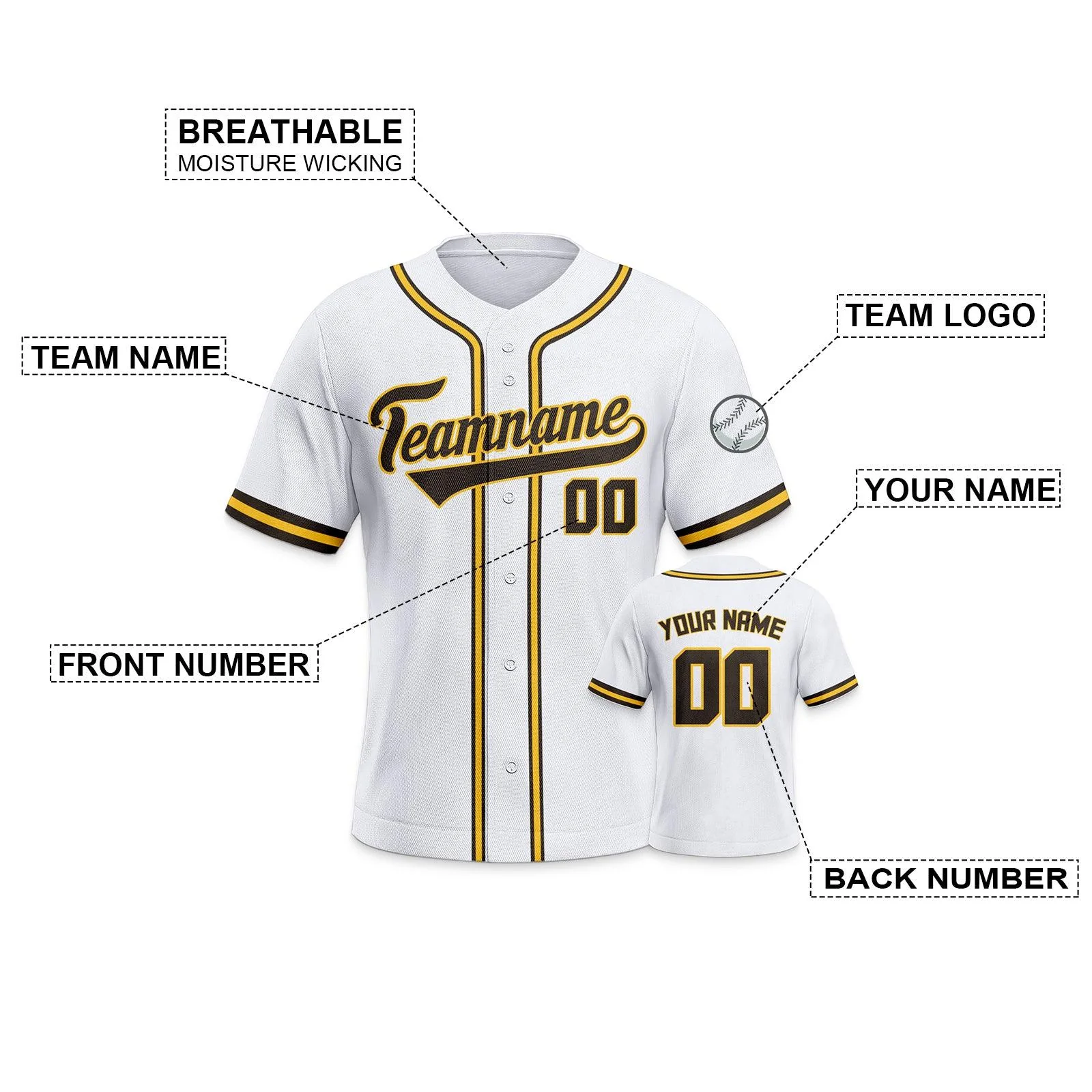 Custom White Brown-Gold Authentic Classic Baseball Jersey