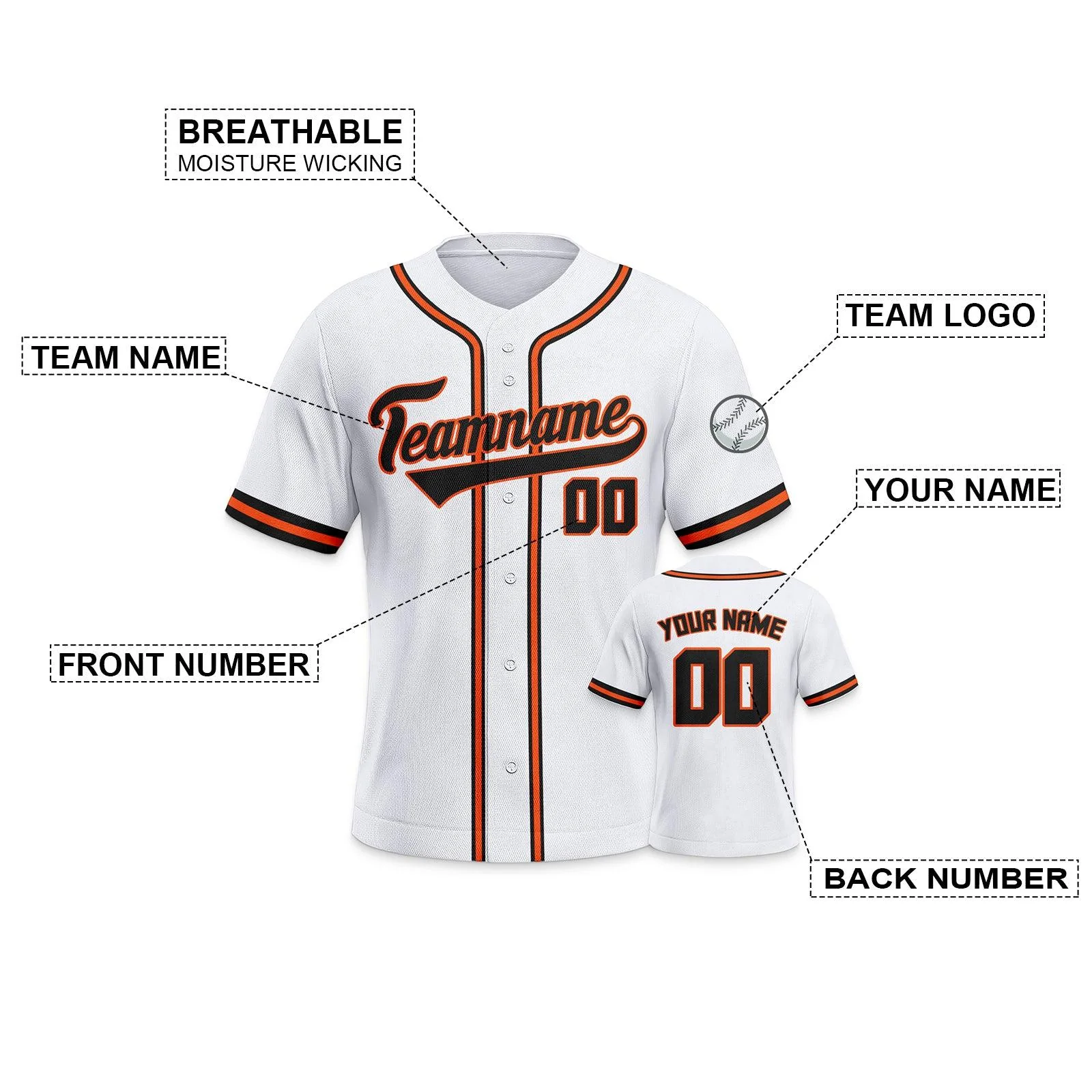 Custom White Black-Orange Authentic Classic Baseball Jersey