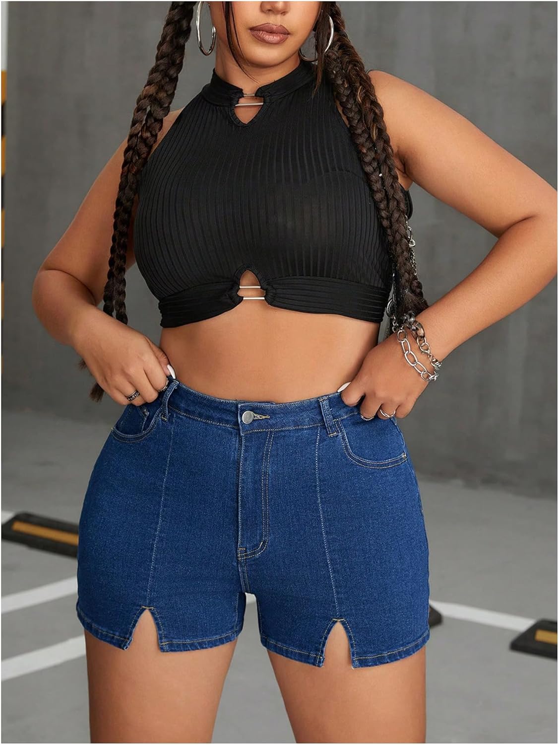 Women's Split Hem Skinny Stretchy Denim Jean Shorts