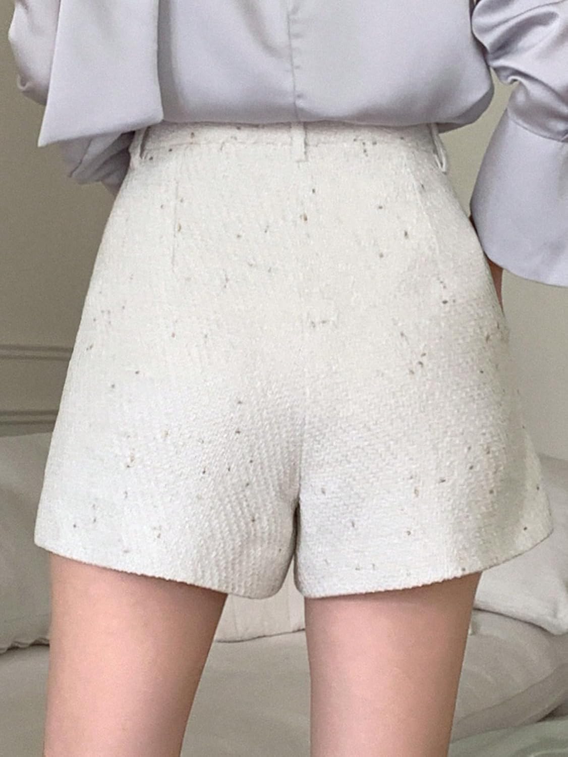 Women's High Waisted Dressy Trouser Shorts Wide Leg Zip Up Bermuda Tweed Shorts