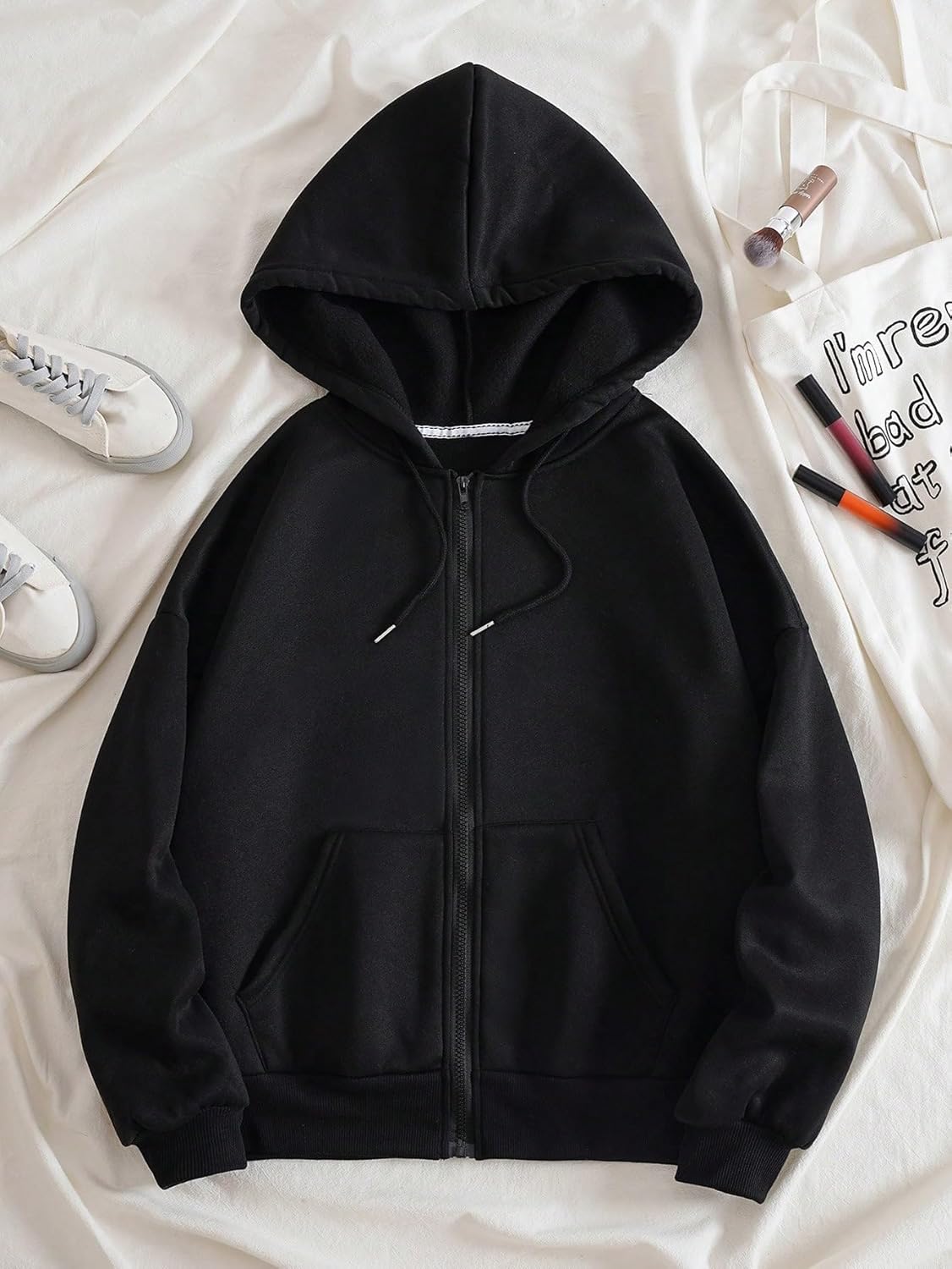 Women's Graphic Zip Up Skeleton Print Oversized Hoodie Sweatshirt with Pockets