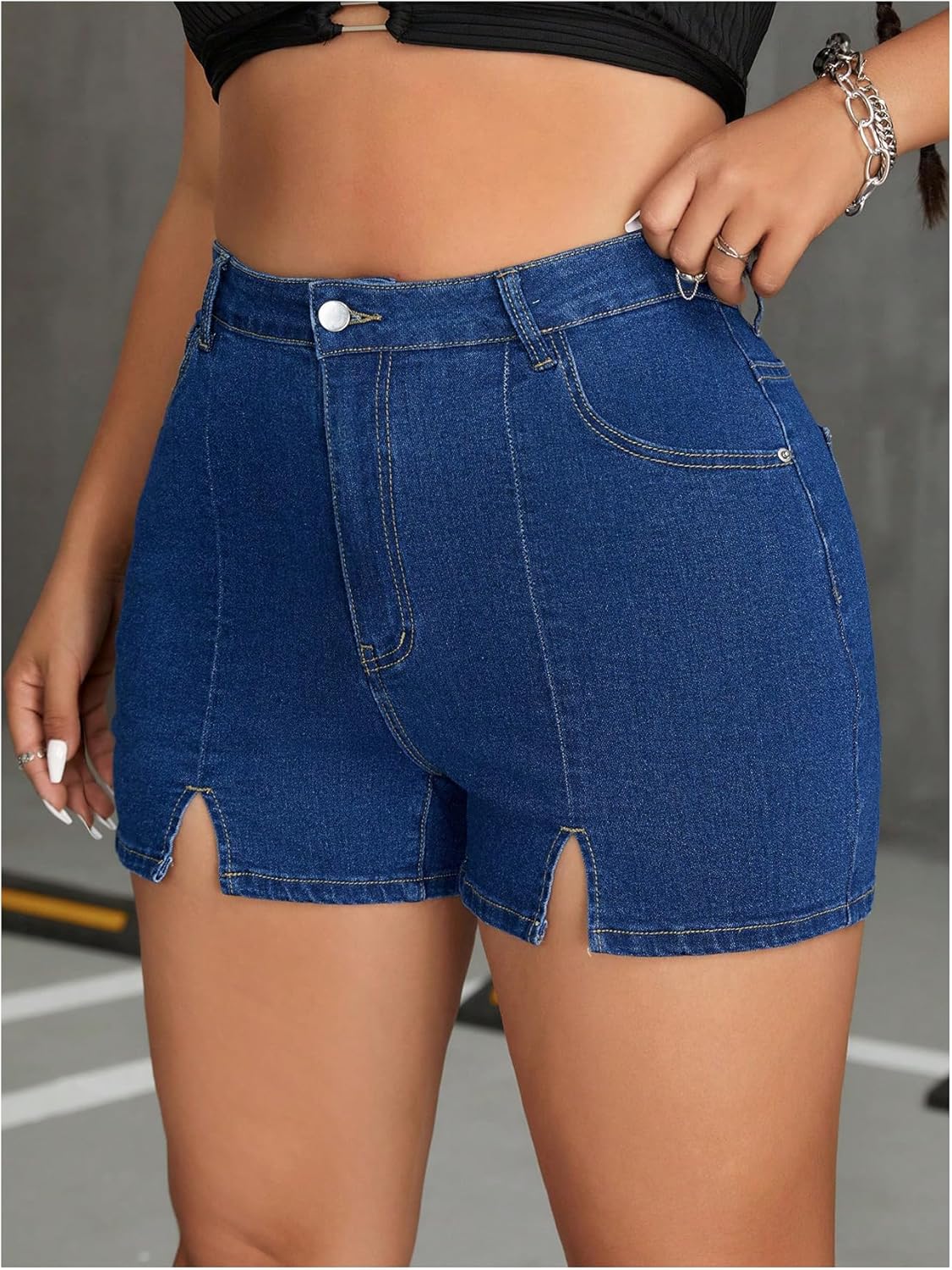 Women's Split Hem Skinny Stretchy Denim Jean Shorts